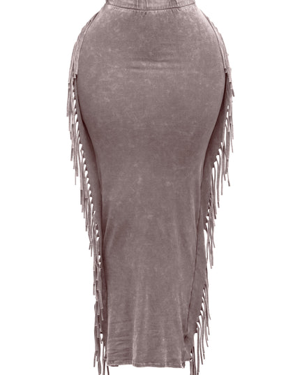 Mineral washed fringed maxi skirt - Muvin 