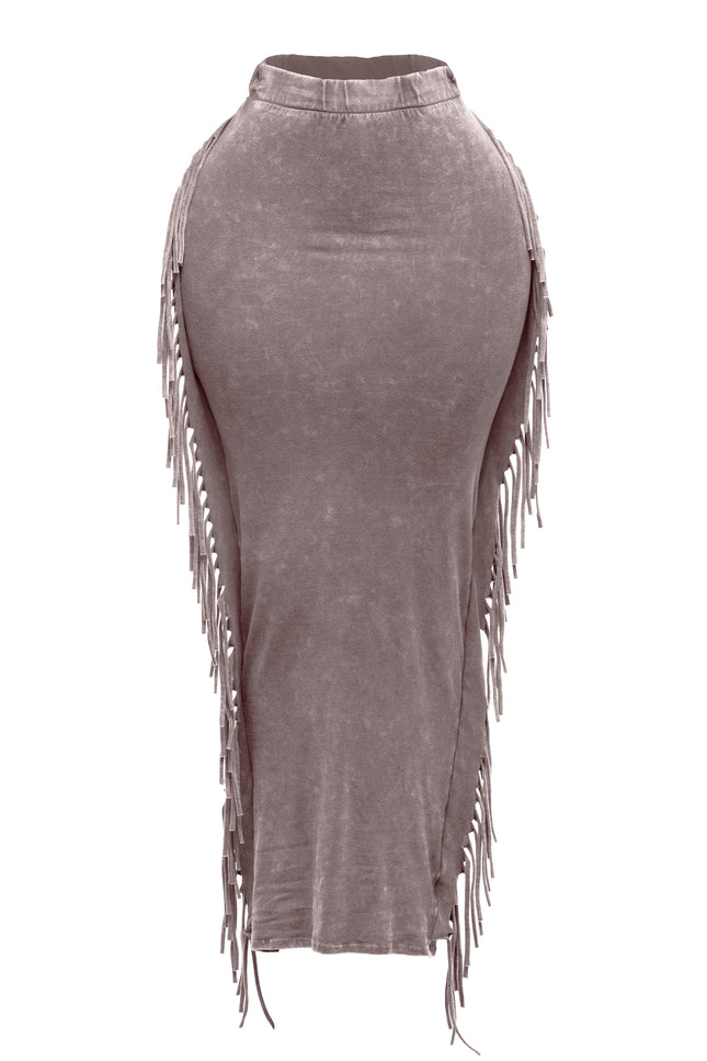 Mineral washed fringed maxi skirt - Muvin 