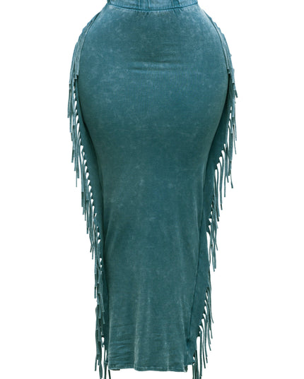 Mineral washed fringed maxi skirt - Muvin 