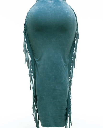 Mineral washed fringed maxi skirt - Muvin 