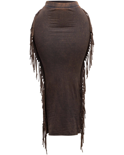 Mineral washed fringed maxi skirt - Muvin 