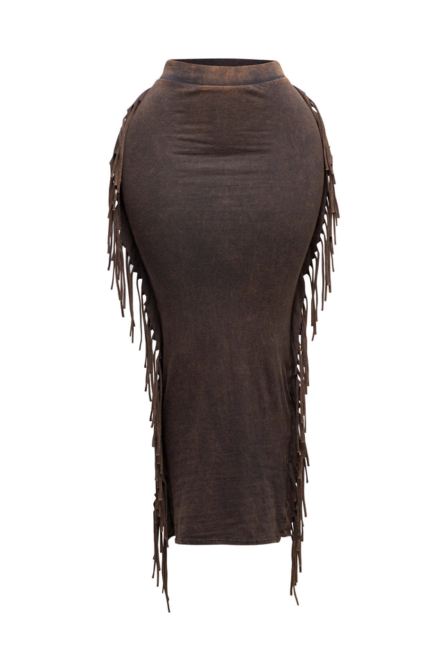 Mineral washed fringed maxi skirt - Muvin 