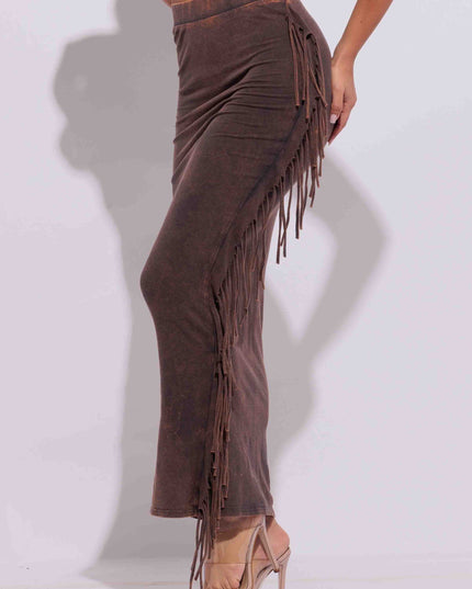 Mineral washed fringed maxi skirt - Muvin 