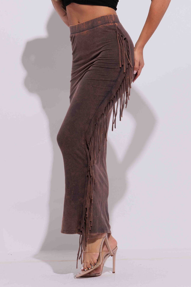 Mineral washed fringed maxi skirt - Muvin 