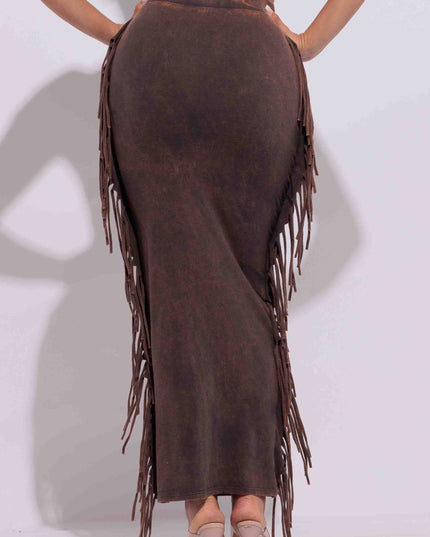 Mineral washed fringed maxi skirt - Muvin 
