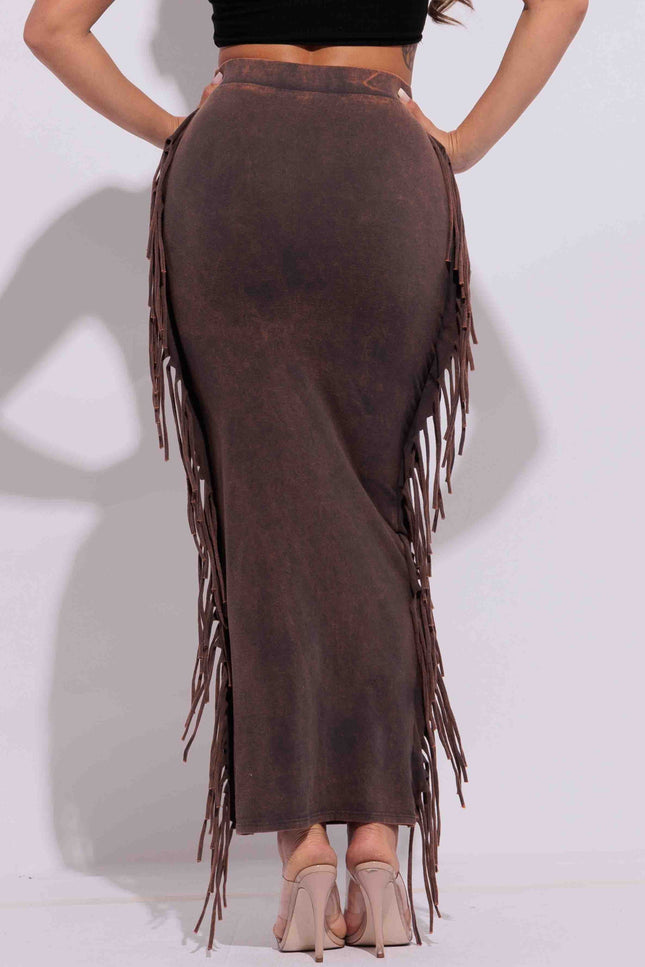 Mineral washed fringed maxi skirt - Muvin 