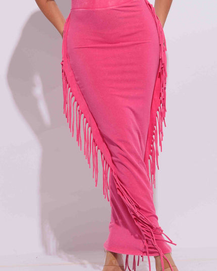 Mineral washed fringed maxi skirt - Muvin 