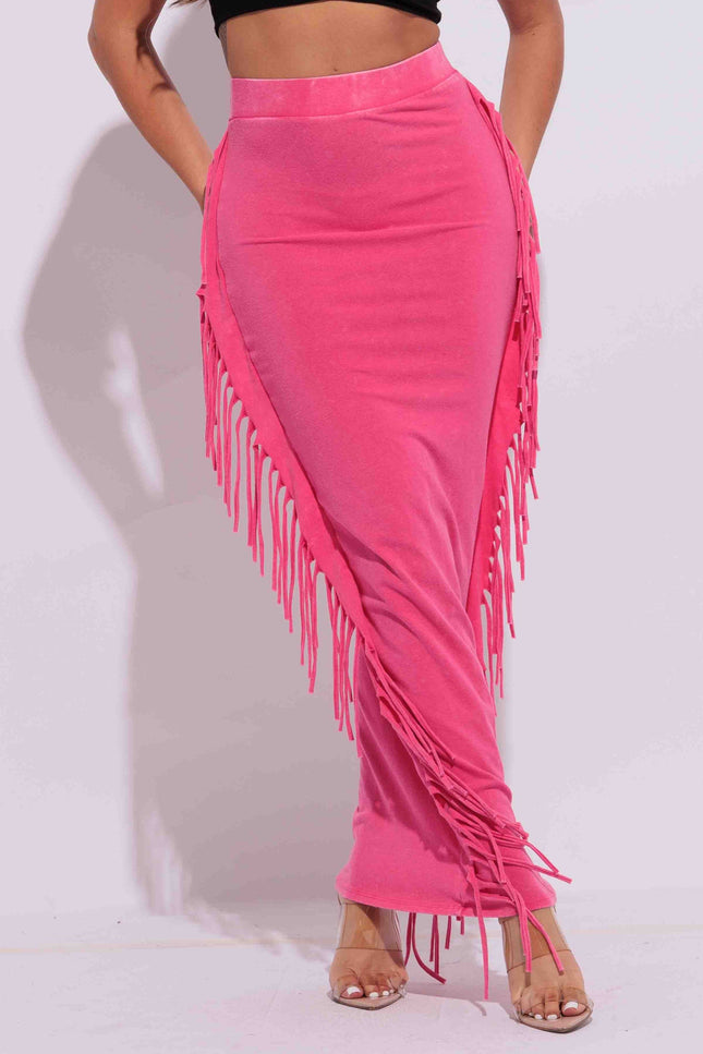 Mineral washed fringed maxi skirt - Muvin 