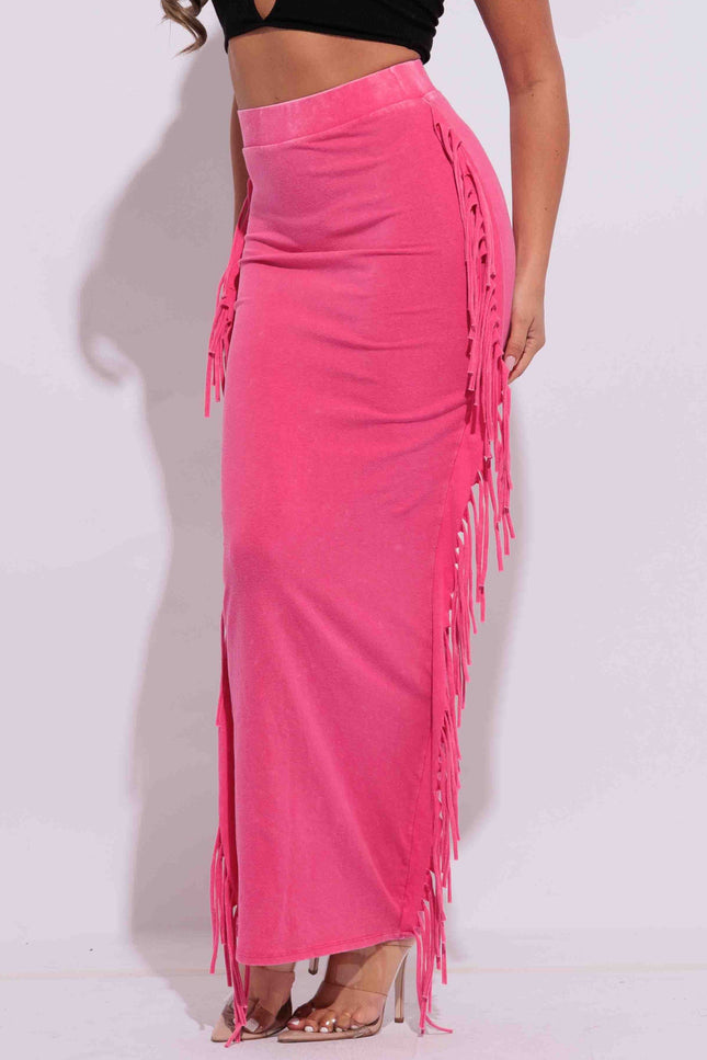 Mineral washed fringed maxi skirt - Muvin 