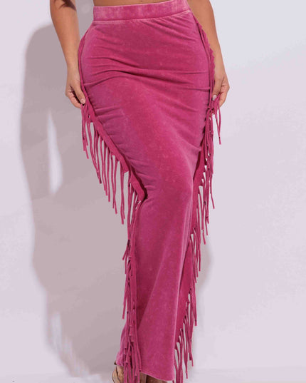Mineral washed fringed maxi skirt - Muvin 