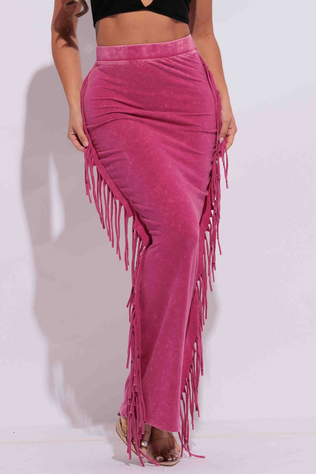 Mineral washed fringed maxi skirt - Muvin 
