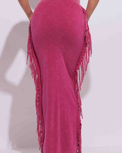 Mineral washed fringed maxi skirt - Muvin 