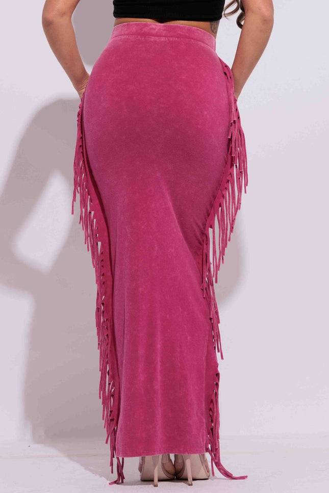 Mineral washed fringed maxi skirt - Muvin 