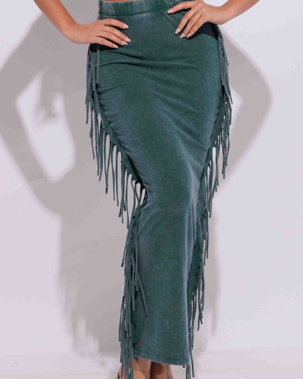 Mineral washed fringed maxi skirt - Muvin 