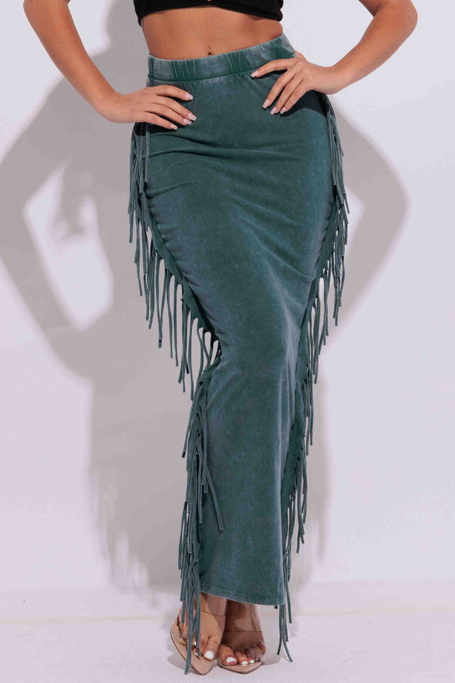 Mineral washed fringed maxi skirt - Muvin 