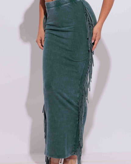Mineral washed fringed maxi skirt - Muvin 