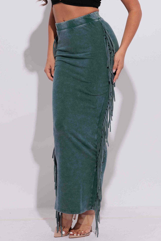 Mineral washed fringed maxi skirt - Muvin 