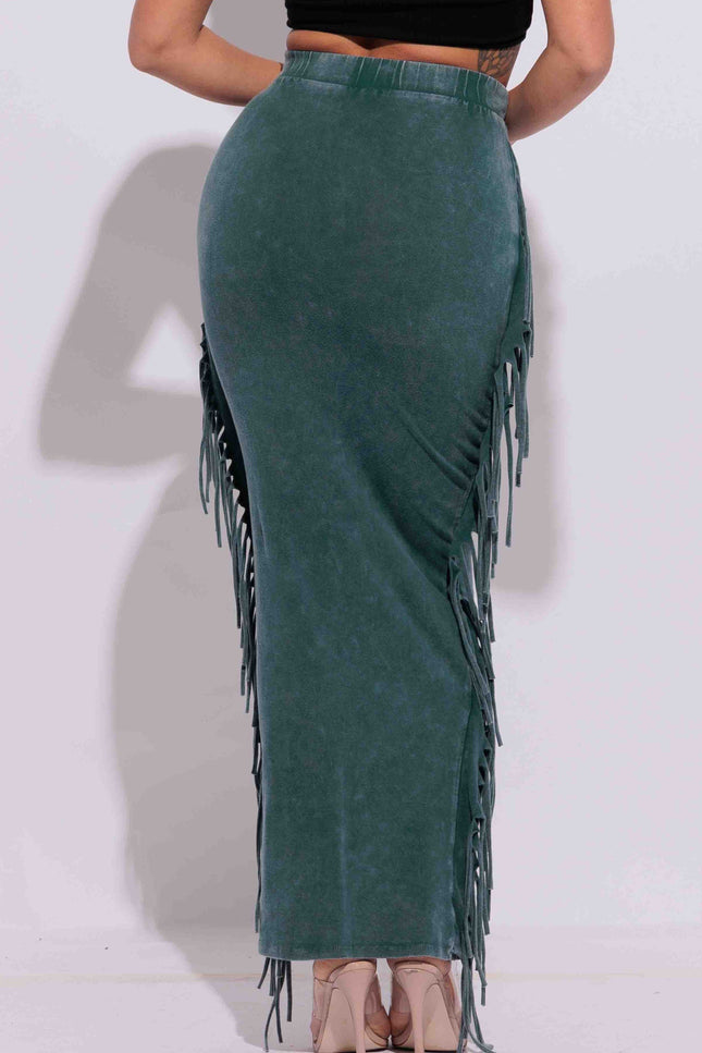Mineral washed fringed maxi skirt - Muvin 