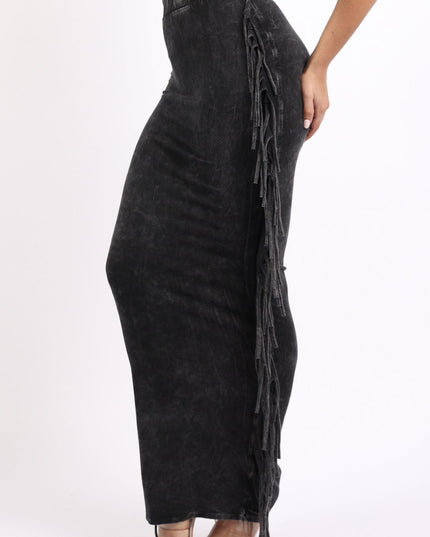 Mineral washed fringed maxi skirt - Muvin 