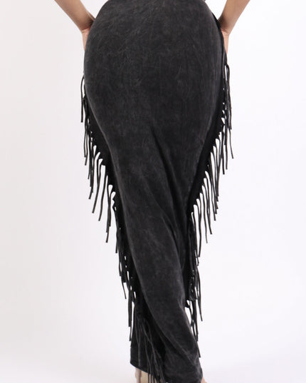 Mineral washed fringed maxi skirt - Muvin 