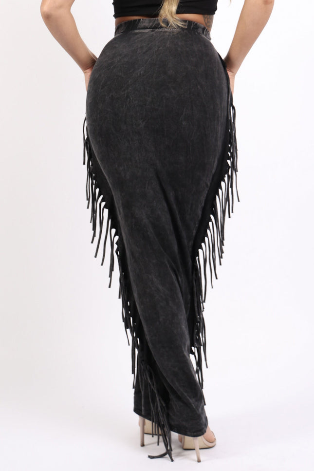 Mineral washed fringed maxi skirt - Muvin 