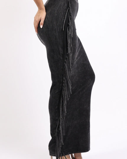 Mineral washed fringed maxi skirt - Muvin 