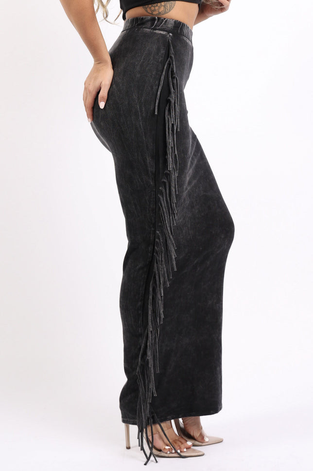 Mineral washed fringed maxi skirt - Muvin 