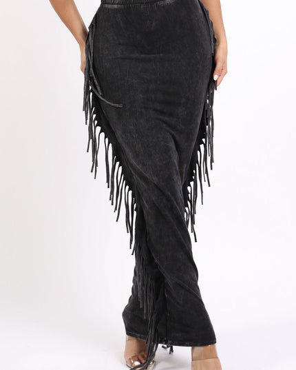 Mineral washed fringed maxi skirt - Muvin 