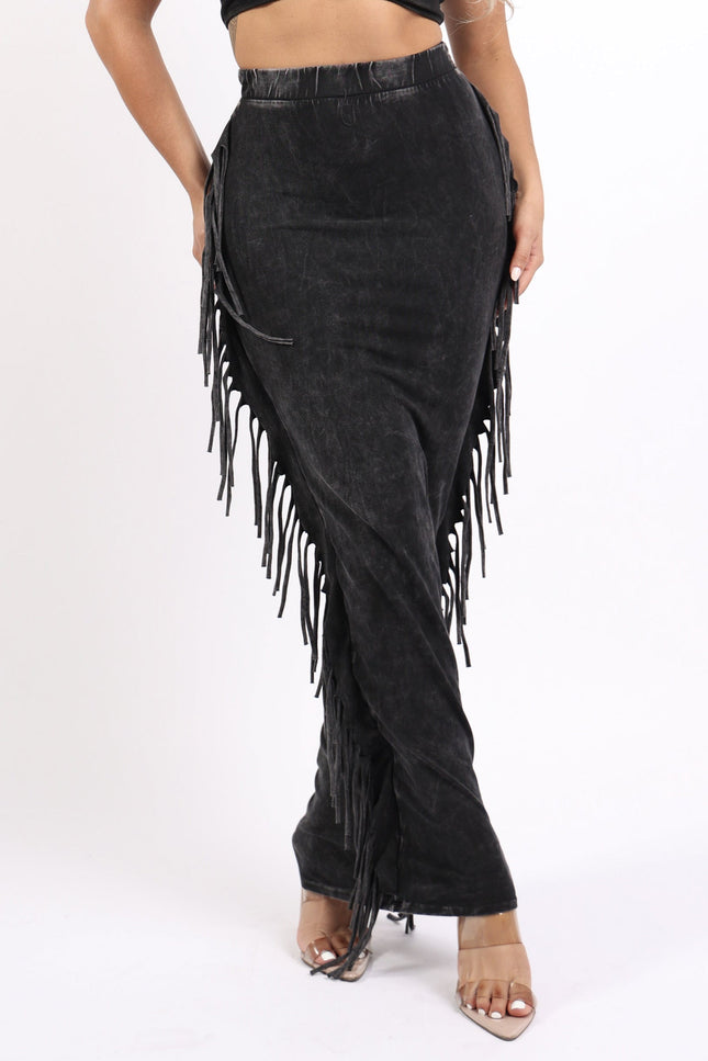 Mineral washed fringed maxi skirt - Muvin 