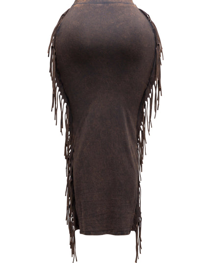 Mineral washed fringed maxi skirt - Muvin 
