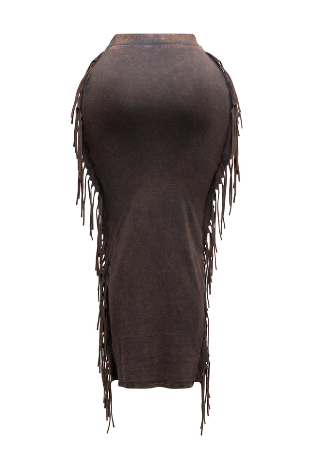 Mineral washed fringed maxi skirt - Muvin 