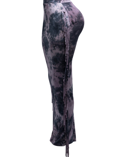 Tie dyed fringed maxi skirt