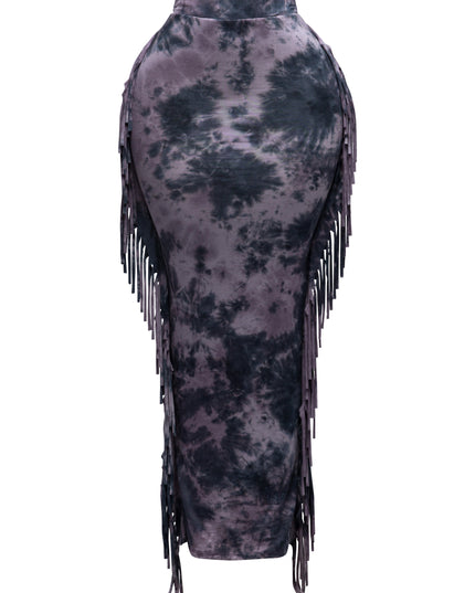 Tie dyed fringed maxi skirt