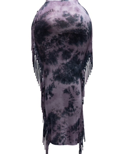 Tie dyed fringed maxi skirt