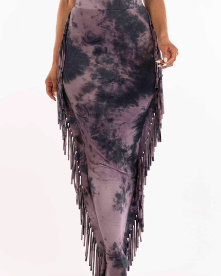 Tie dyed fringed maxi skirt