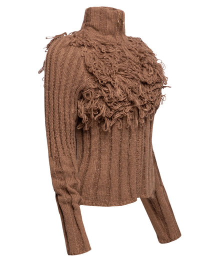 Chunky Knit Fringe Sweater with Zipper Detail - Muvin 