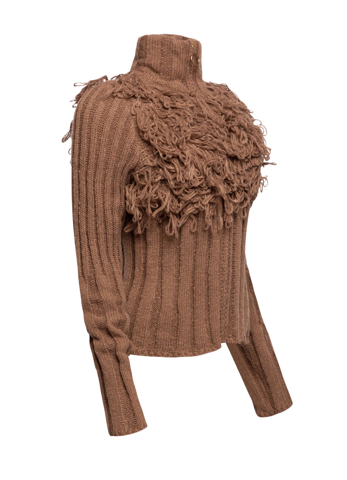 Chunky Knit Fringe Sweater with Zipper Detail - Muvin 