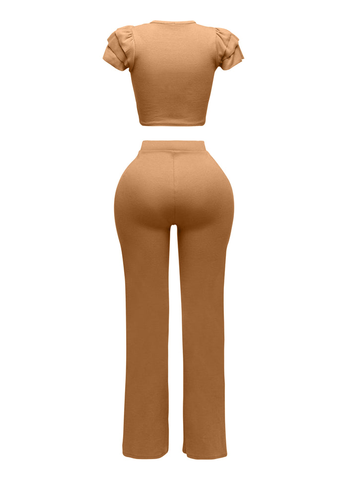 Ruffled shoulder top and pants set - Muvin 