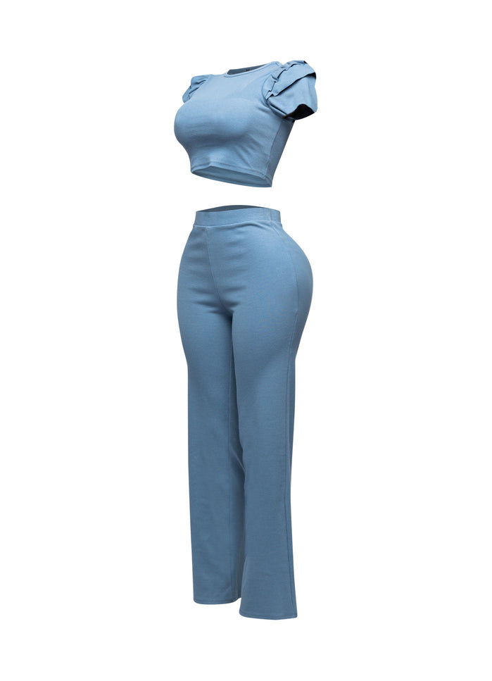 Ruffled shoulder top and pants set - Muvin 