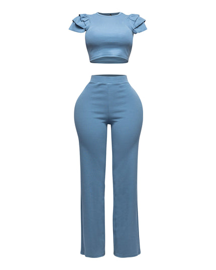 Ruffled shoulder top and pants set - Muvin 