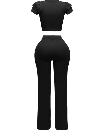 Ruffled shoulder top and pants set - Muvin 