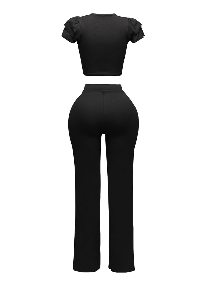 Ruffled shoulder top and pants set - Muvin 