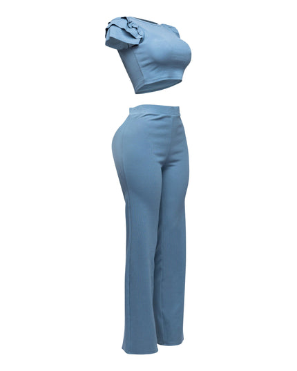 Ruffled shoulder top and pants set - Muvin 