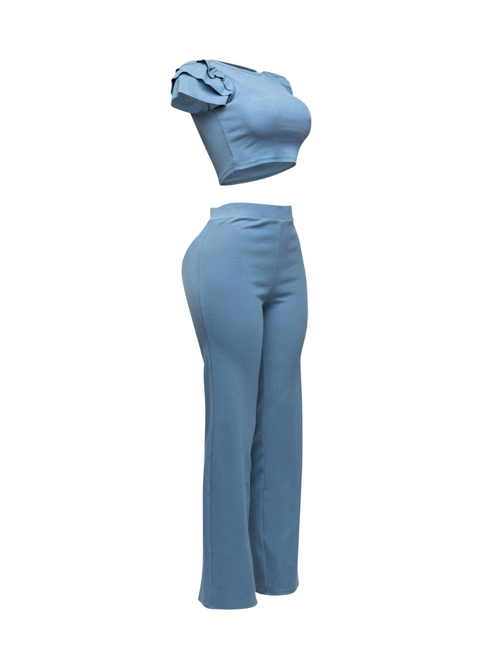 Ruffled shoulder top and pants set - Muvin 