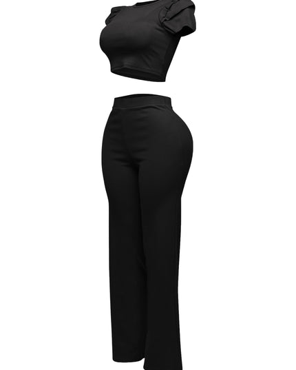 Ruffled shoulder top and pants set - Muvin 