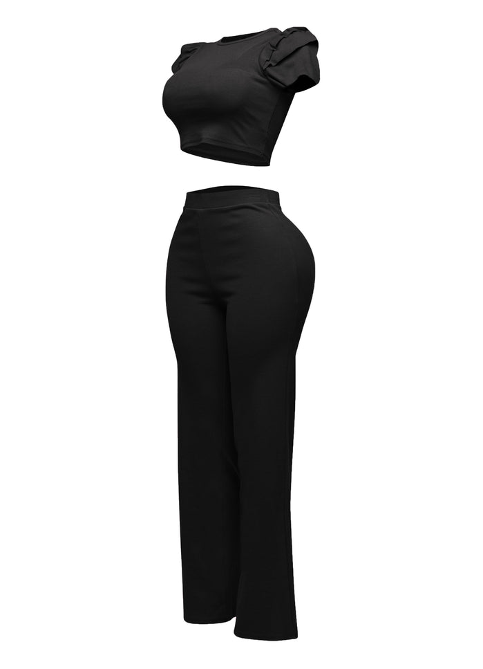 Ruffled shoulder top and pants set - Muvin 