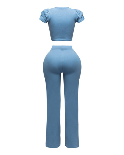 Ruffled shoulder top and pants set - Muvin 