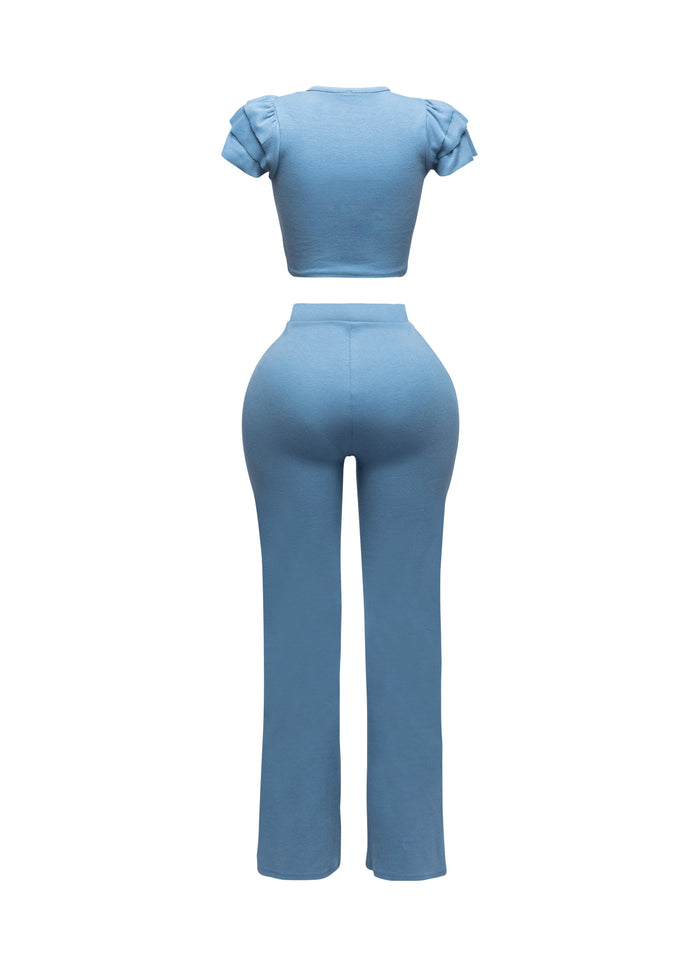 Ruffled shoulder top and pants set - Muvin 