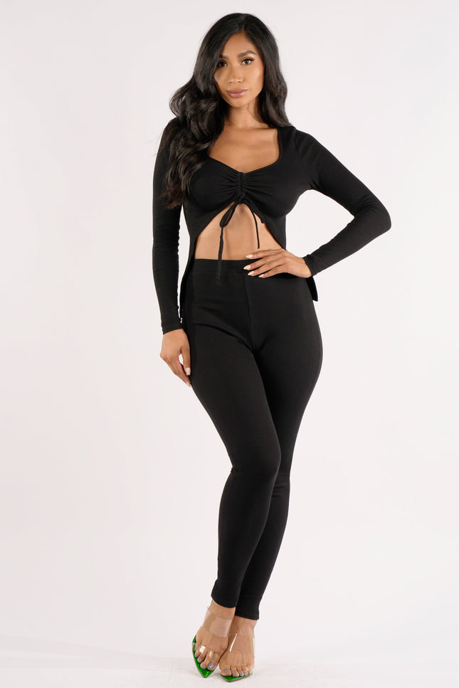 Ruched drawstring top set - Muvin 