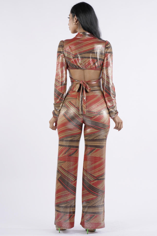 O ring trim tie back top and pants set - Muvin 